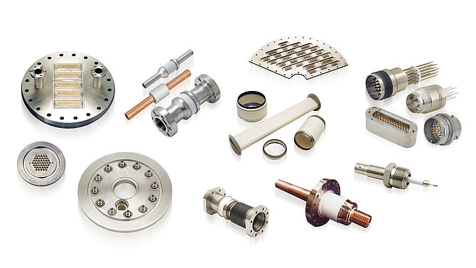 Verschiedene hermetische Durchführungen und Komponenten von CeramTec für medizinische Geräte
