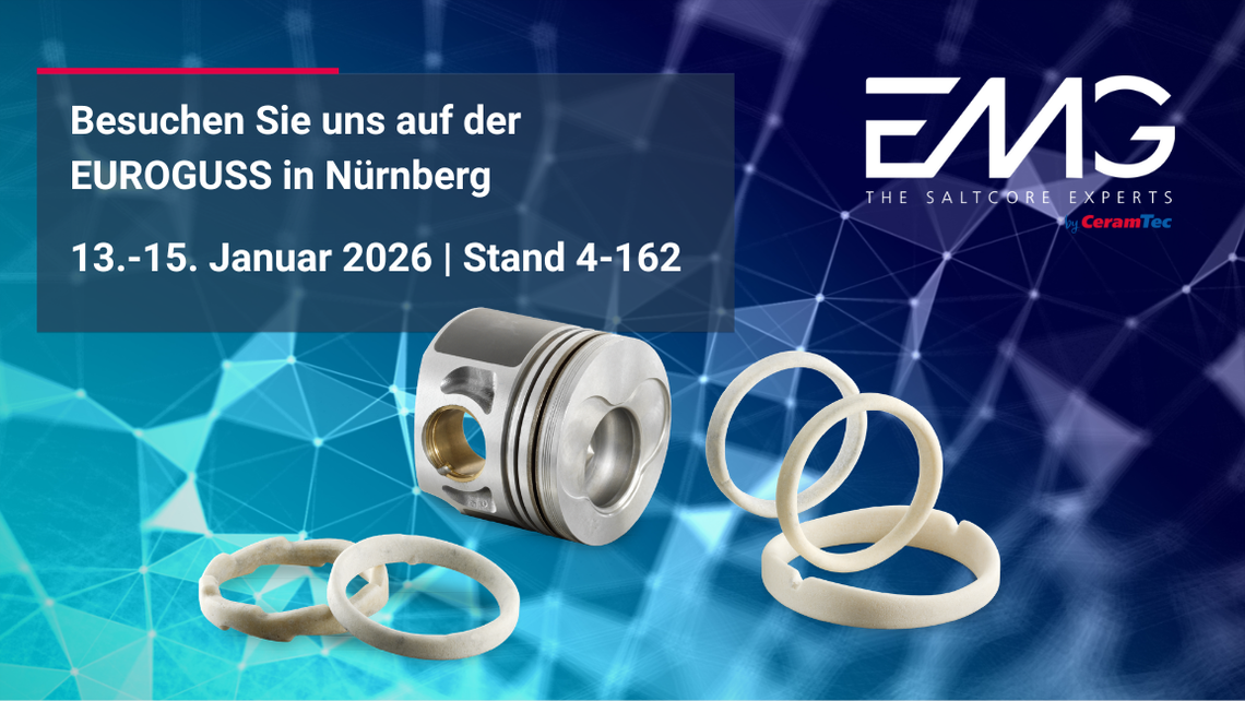 Event-Teaser für die EUROGUSS 2026 in Nürnberg, bei der EMG Saltcores vertreten ist.