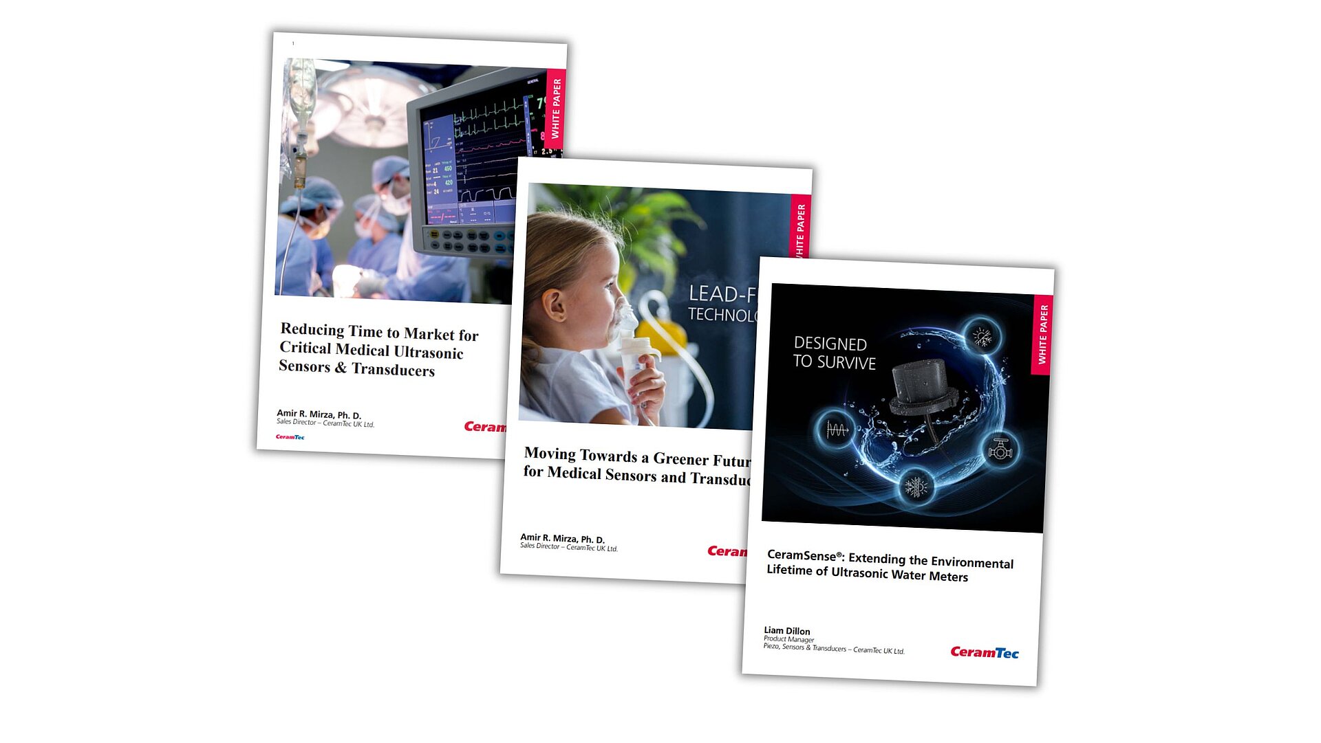 Overview of three CeramTec whitepapers on lead-free piezoceramics and sensor technology