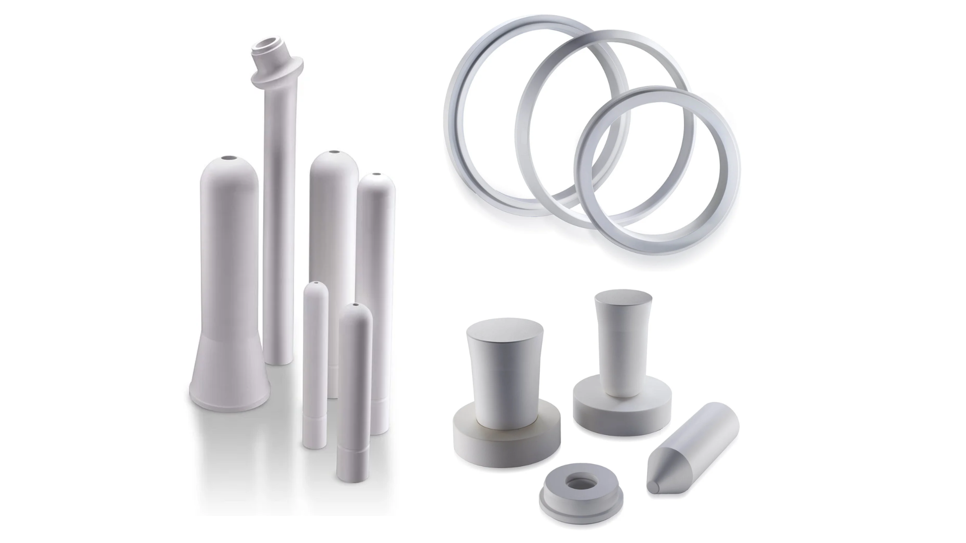 Verschiedene Rohre und Bauteile aus  Al2TiO5 Aluminiumtitanat