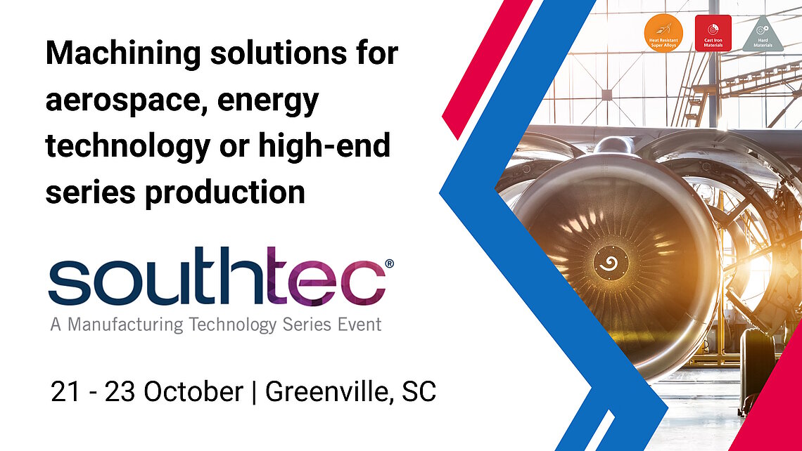 Flyer for the trade fair appearance of SPK Cutting Tools at SouthTec 2025 in Greenville, South carolina