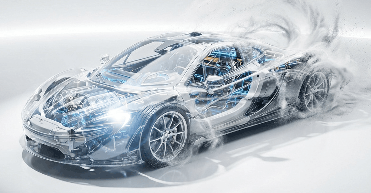 Futuristic car representing CeramTec applications in the automotive market