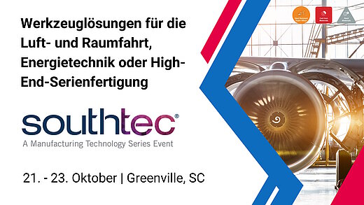 Flyer zum Messeauftritt von SPK Cutting Tools bei der SouthTec 2025 in Greenville, South Carolina
