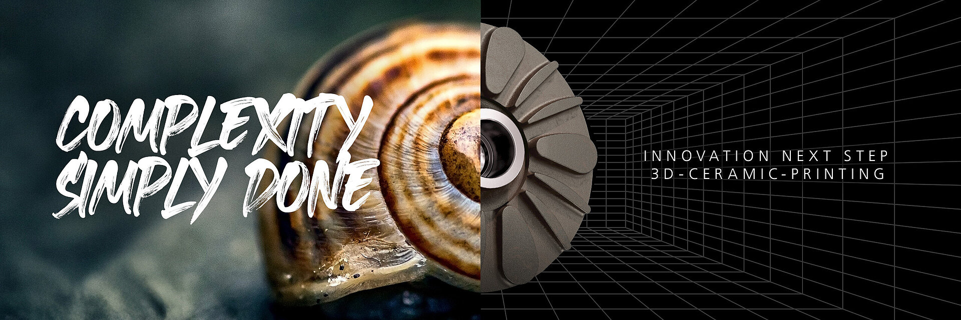 Eine Schnecke und eine Komponente aus Siliziumkarbid symbolisieren die Möglichkeiten mit 3D-Druck