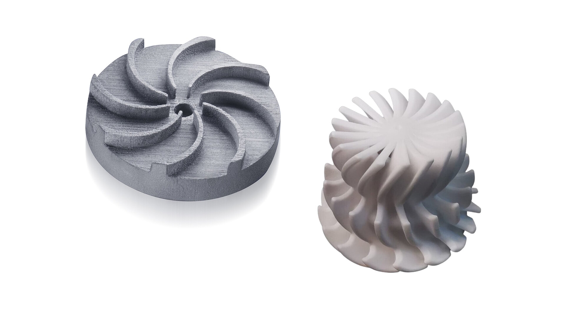 Zwei 3D-Druck Produkte aus Siliziumkarbid SiSiC und Aluminiumoxid Al2O3